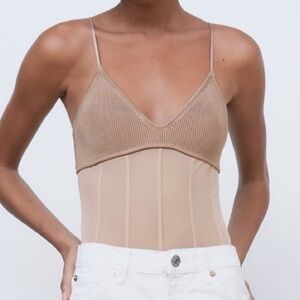 Zara Tan Bustier Bodysuit Top
